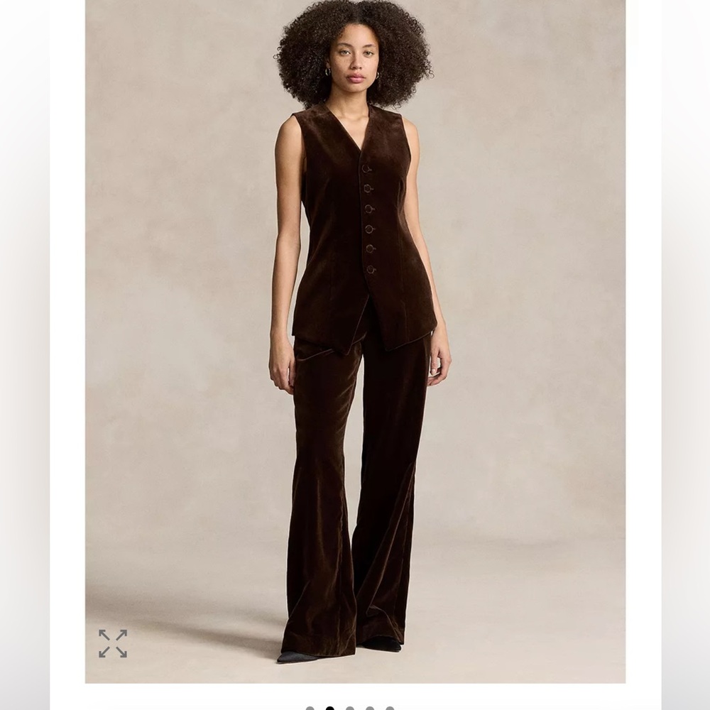Polo Ralph Lauren Dark Brown Velvet Women's Flare Pants & Vest Set